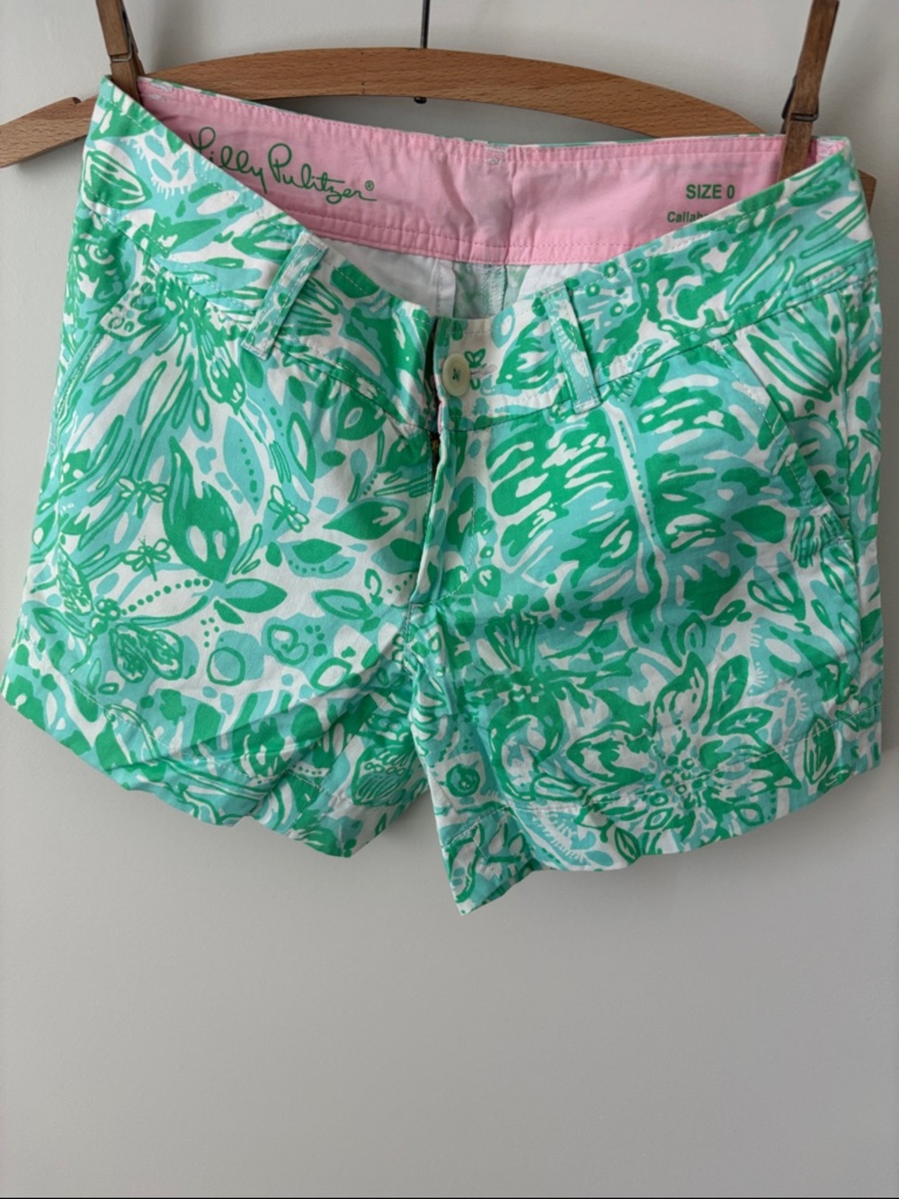 Lilly Pulitzer Mint Green Floral High-Waist Cotton Shorts